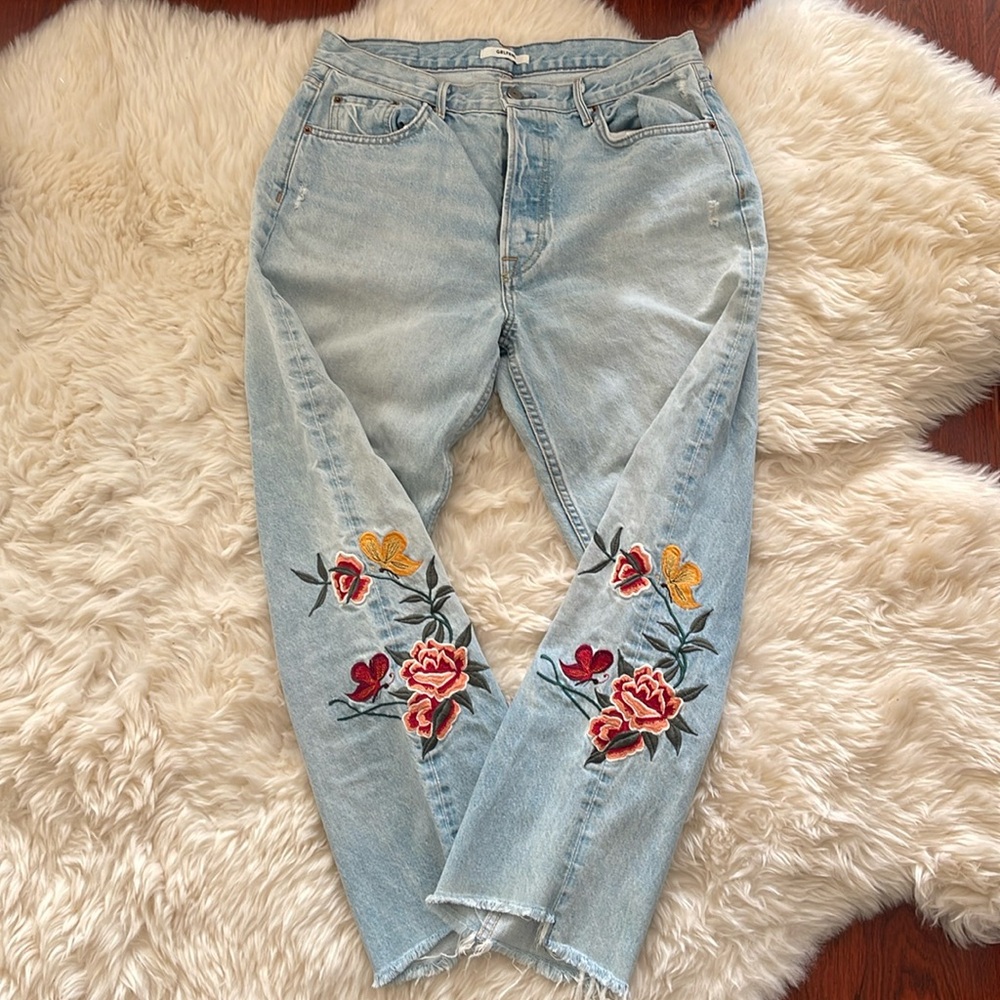 GRLFRND Helena Cropped Jeans Flower Embroidery size 30